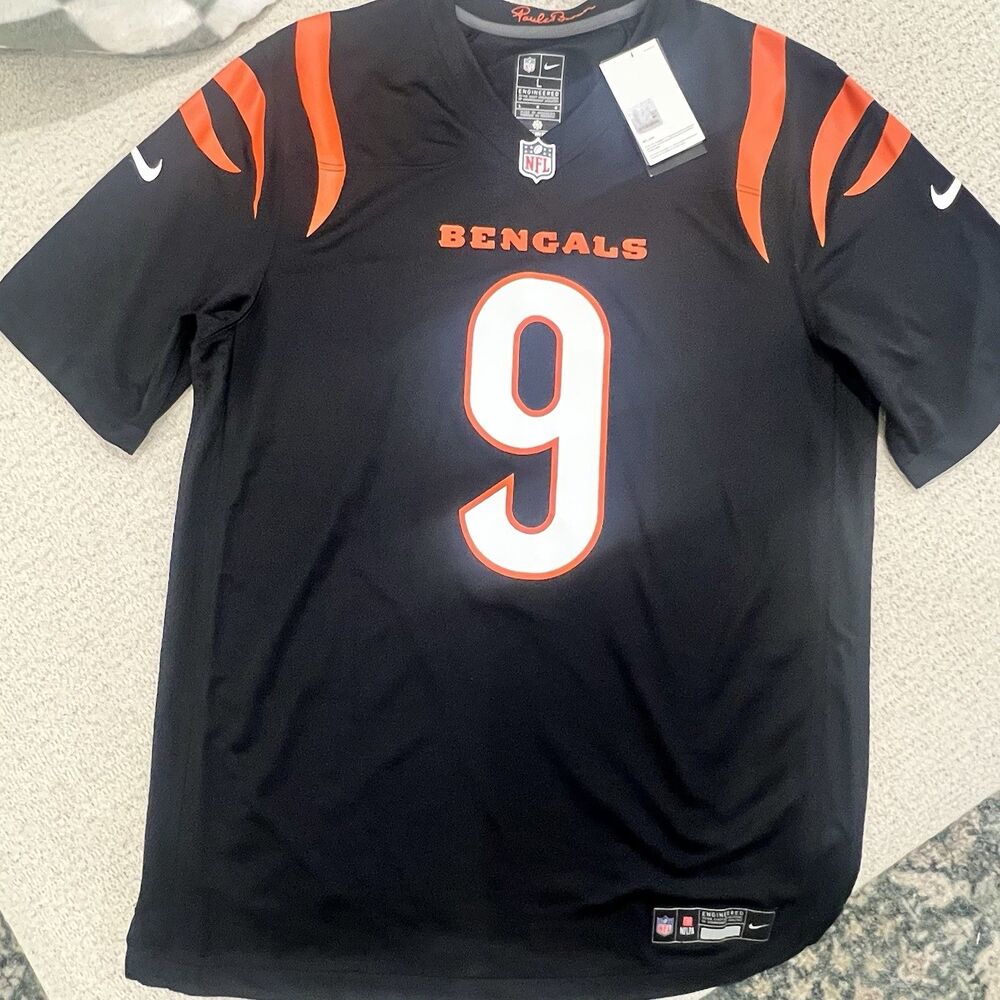 Cincinnati Bengals Joe Burrow #9 NFL Football Black Jersey Nike On Field Mens L
